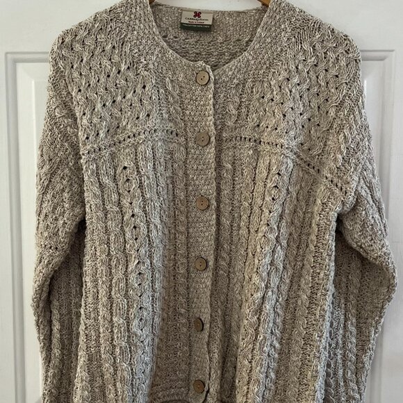 Carraigdonn Woman's Beige Knit Made In Ireland Linen/Cotton Sweater Sz Lr - Picture 1 of 9